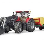 Bruder Case IH Optum 300 CVX + caricatore + carro trasporto + n. 8 balle